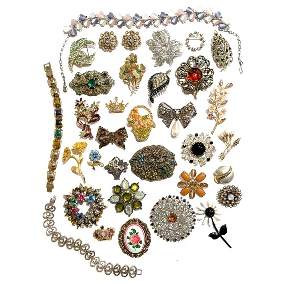 Vintage Rhinestone Brooch Jewelry Repair Lot Floral Necklace Colorful Bracelet